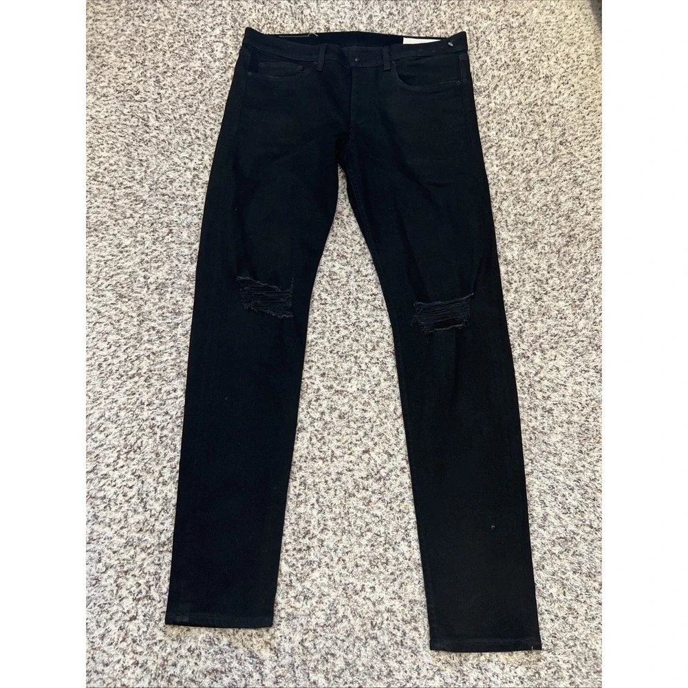 Rag & Bone Men's Black Skinny Jeans 36x 34 Black Denim Distressed Mid Rise
